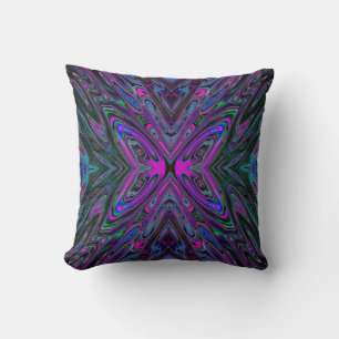 Trippy Magenta, Blue en Green Abstracte Butterfly Kussen