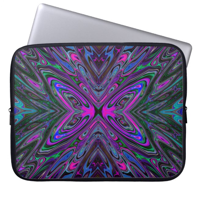 Trippy Magenta, Blue en Green Abstracte Butterfly Laptop Sleeve (Voorkant)