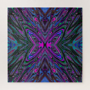 Trippy Magenta, Blue en Green Abstracte Butterfly Legpuzzel