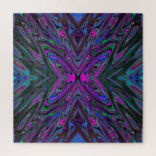 Trippy Magenta, Blue en Green Abstracte Butterfly Legpuzzel (Verticaal)