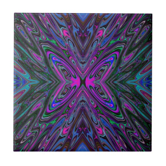 Trippy Magenta, Blue en Green Abstracte Butterfly Tegeltje (Voorkant)