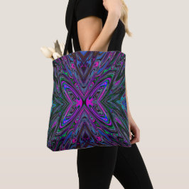 Trippy Magenta, Blue en Green Abstracte Butterfly Tote Bag