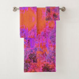 Trippy Magenta en Oranje impressionistische tuin Bad Handdoek