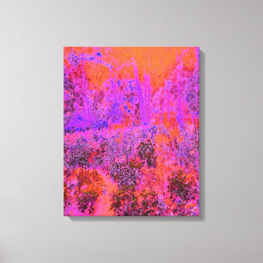 Trippy Magenta en Oranje impressionistische tuin Canvas Afdruk (Voorkant)