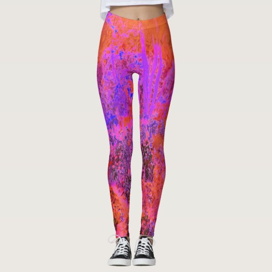 Trippy Magenta en Oranje impressionistische tuin Leggings (Voorkant)