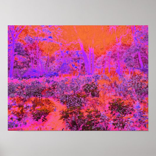 Trippy Magenta en Oranje impressionistische tuin Poster (Voorkant)