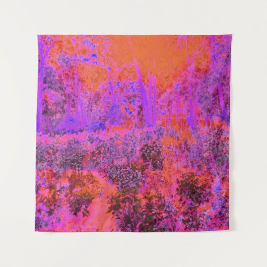 Trippy Magenta en Oranje impressionistische tuin Wandkleed (Voorkant)