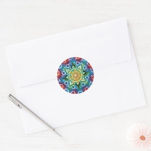 Trippy Mandala Ronde Sticker (Envelop)