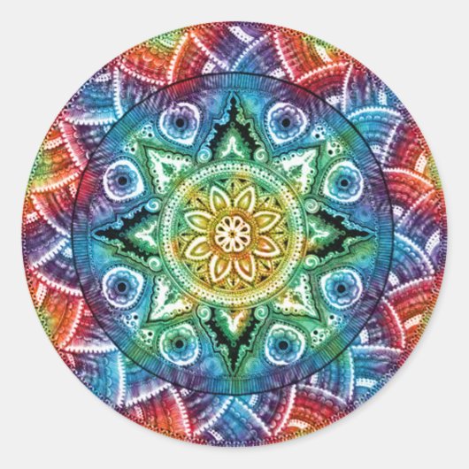 Trippy Mandala Ronde Sticker (Voorkant)