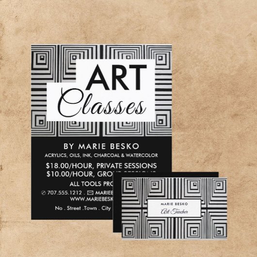 Trippy Maze Squares, Art Teacher, Art Classes Flyer