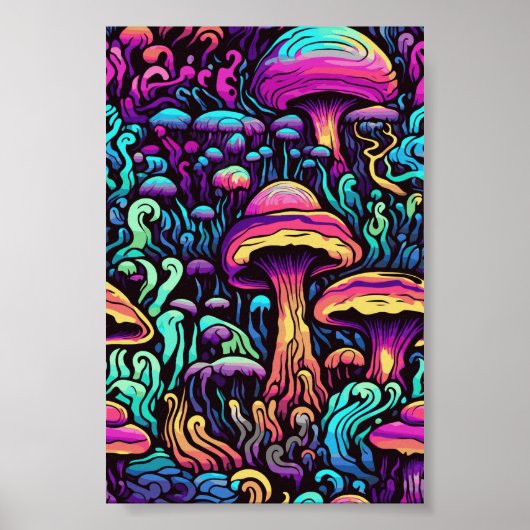 Trippy Mushroom Art Schilderij Poster (Voorkant)