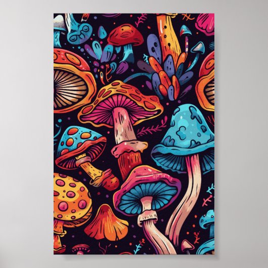 Trippy Mushroom Art Schilderij Poster (Voorkant)