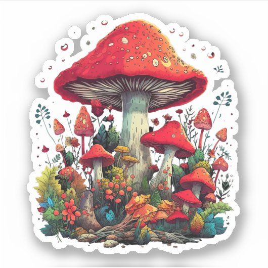 Trippy Mushroom Sticker, Psychedelic Delight Sticker (Voorkant)