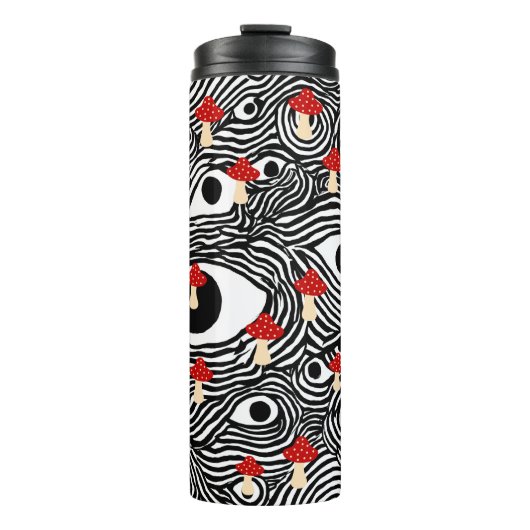 Trippy Mushroom Travel Mug - Funky Eye Design Cup Thermosbeker (Voorkant)