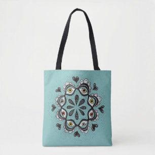 Trippy ogen met harten Boho gotische weirdcore-kun Tote Bag