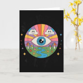 Trippy Old White Hipe Retro Psychedelic Art Kaart (Gele Bloem)