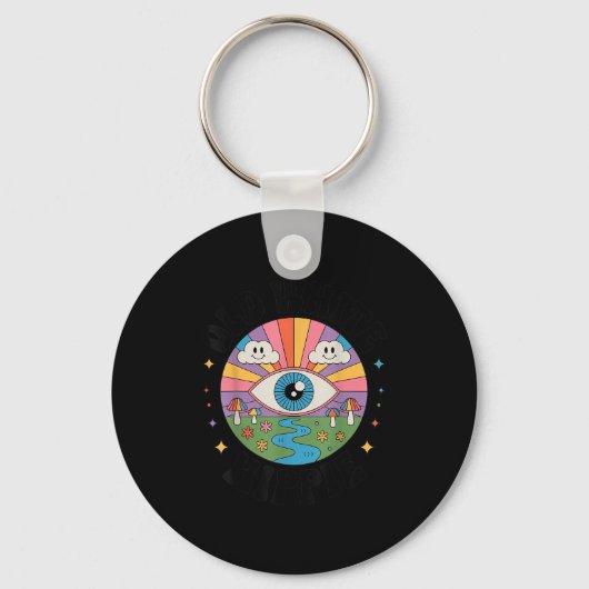 Trippy Old White Hipe Retro Psychedelic Art Sleutelhanger (Voorkant)