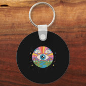 Trippy Old White Hipe Retro Psychedelic Art Sleutelhanger (Voorkant)
