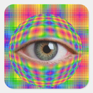 Trippy Oogbal Kunst Surreal Regenboog Plaid Oog Vierkante Sticker