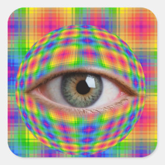 Trippy Oogbal Kunst | Surreal Regenboog Plaid Oog Vierkante Sticker