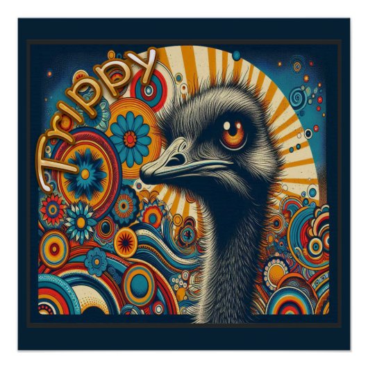 Trippy Ostrich Glossy Poster (Voorkant)