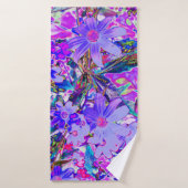 Trippy Paars en Magenta kleurrijke wilde bloemen Badhanddoek (Badhanddoek)
