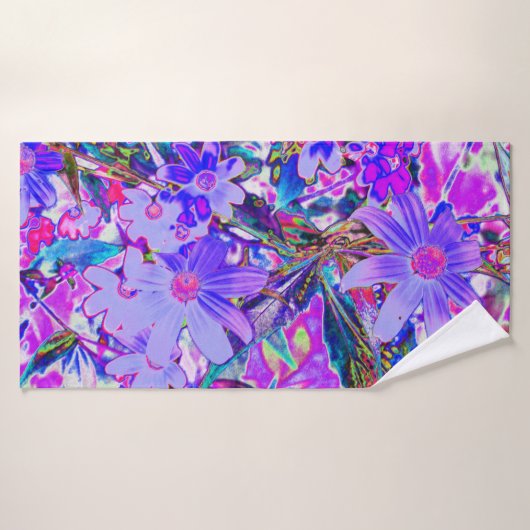 Trippy Paars en Magenta kleurrijke wilde bloemen Badhanddoek (Badhanddoek)