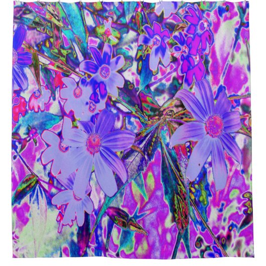 Trippy Paars en Magenta kleurrijke wilde bloemen Douchegordijn (Voorkant)