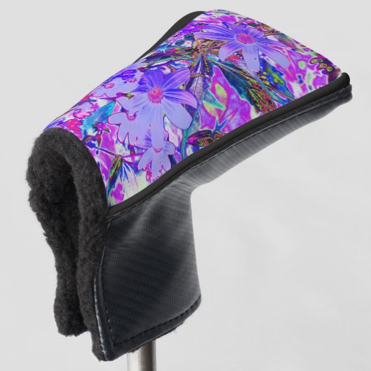 Trippy Paars en Magenta kleurrijke wilde bloemen Golfheadcover (3/4 voorkant)