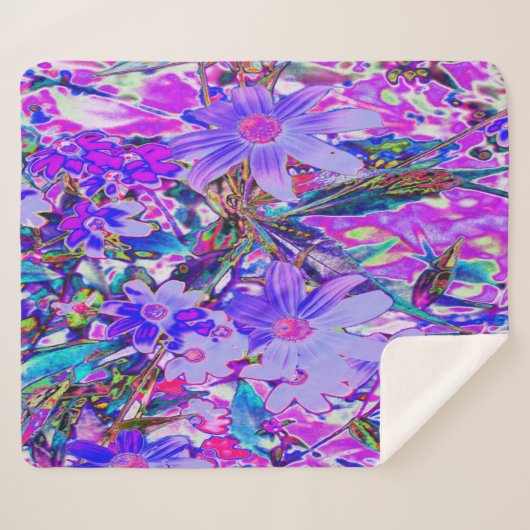 Trippy Paars en Magenta kleurrijke wilde bloemen Sherpa Deken (Voorkant (horizontaal))