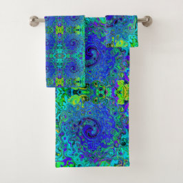 Trippy Paarsblauwe Abstracte Retro Vloeibare Draai Bad Handdoek
