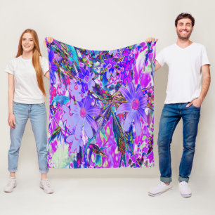 Trippy Paarse en Magenta Kleurrijke Wilde Bloemen Fleece Deken