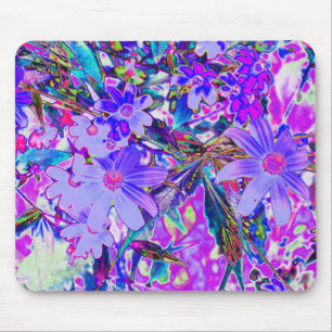 Trippy Paarse en Magenta Kleurrijke Wilde Bloemen Muismat