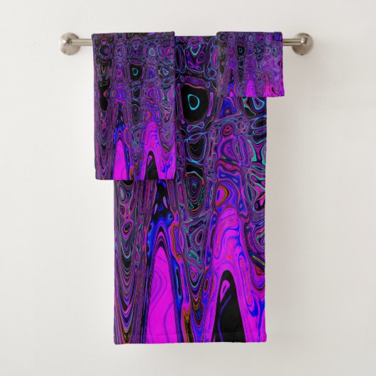 Trippy Paarse en zwarte Retro Atomic Waves Bad Handdoek (Insitu)