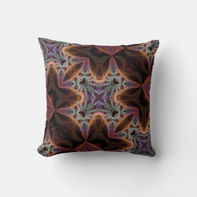 Trippy Paarse Oranje Fractals Decor Kussen (Voorkant)