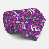 Trippy paddenstoelen 70s Paars, roze en zwart Stropdas (Opgerold)