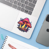 Trippy Paddenstoelensticker: Een Psychedelisch Gen Sticker (Laptop met iPhone)