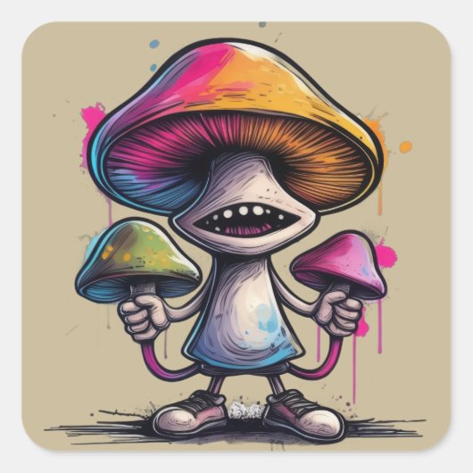 Trippy paddestoel vierkante sticker (Voorkant)