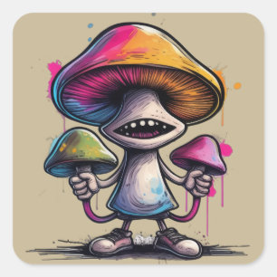 Trippy paddestoel vierkante sticker