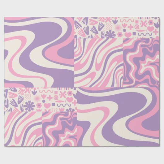Trippy Patchwork Collage Retro Modern Patroon Roze Cadeaupapier (Vlak)