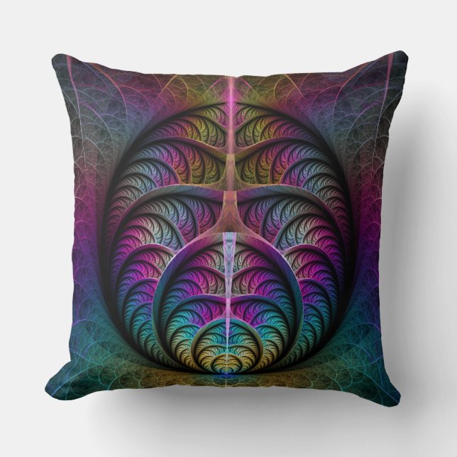 Trippy Patronen Kleurrijke Abstracte Fractale Kuns Kussen (Voorkant)