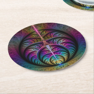 Trippy Patronen Kleurrijke Abstracte Fractale Kuns Ronde Kartonnen Onderzetter