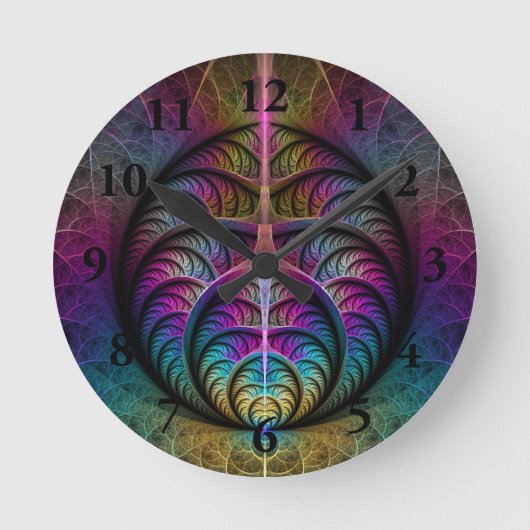 Trippy Patronen Kleurrijke Abstracte Fractale Kuns Ronde Klok (Voorkant)