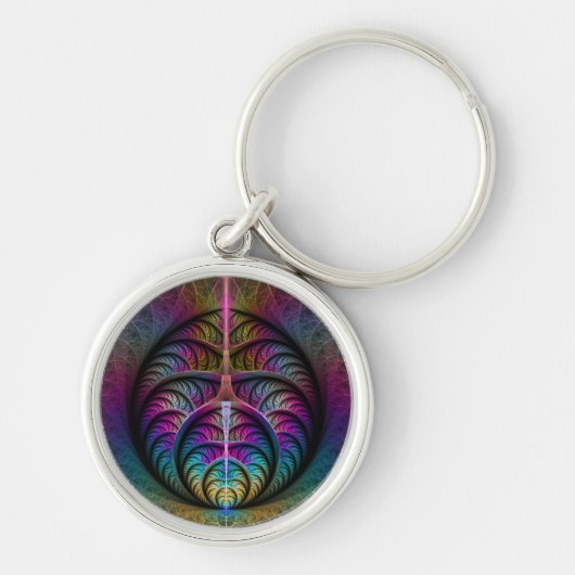 Trippy Patronen Kleurrijke Abstracte Fractale Kuns Sleutelhanger (Voorkant)