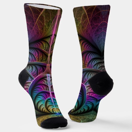 Trippy Patronen Kleurrijke Abstracte Fractale Kuns Sokken (Gebogen)