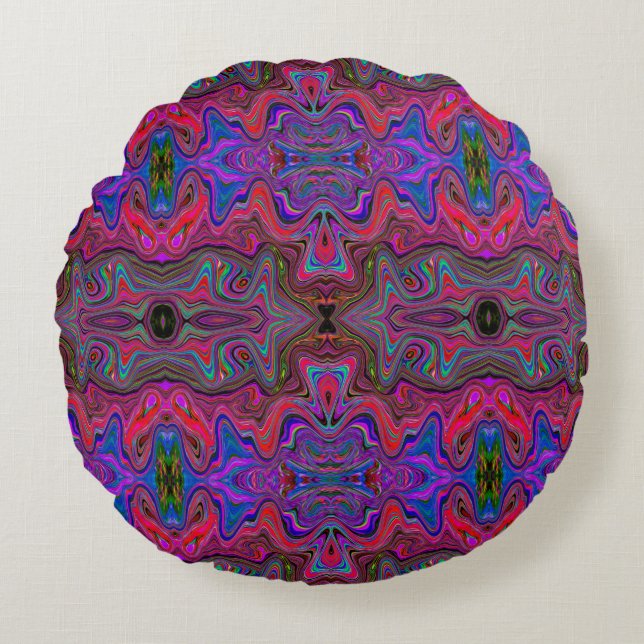 Trippy-patroon voor Wavy Blue en Rainbow Red Rond Kussen (Voorkant)