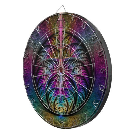 Trippy Patterned Kleurrijke Abstracte Fractal Art Dartbord (Voorkant Rechts)