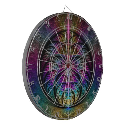 Trippy Patterned Kleurrijke Abstracte Fractal Art Dartbord (Voorkant Links)