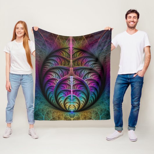 Trippy Patterned Kleurrijke Abstracte Fractal Art Fleece Deken (In situ)