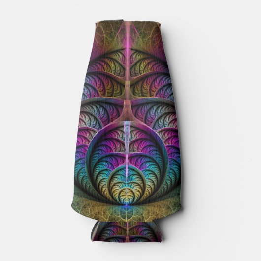 Trippy Patterned Kleurrijke Abstracte Fractal Art Flesjeskoeler (Voorkant)